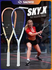 SALYWEE SKY.X Pro-Grade 30T Full Carbon Squash Racket Set | 149g(Unstrung) Ultra-Light + 3D Textured Design | 12x17 String Pattern | Anti-Twist Frame | Premium White Flannel Pouch + Random Gradient Grip Tape + Yellow Vibration Dampener - Premium Orange/Blue - Multicolor - View 2