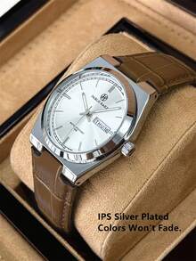 Pablo Raez 男士原创魅力腕表 时尚商务男士腕表 奢华不锈钢首饰 全新 AAA 级男士名表 复古渐变绿色超细纤维皮革表带 50米防水 简约日历星期显示 男士金属休闲石英表 毕业 婚礼 生日礼物 - 銀色 - 查看 7