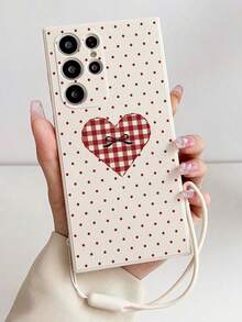 Perforated Straight Edge Polka Dot Bow Heart Painted Silicone Wrist Strap Thick Shockproof Phone Case Compatible With Samsung Galaxy S25/S25PLUS/S25 Ultra/A16/A36/A26/A56/A50/A12/A32/A52/A72/A51/A21S/A13/A14/S24/S24PLUS/S24Ultra,S22/A52/A53/A54/A55S23/ Compatible With Xiaomi 11/12Pro/12/12X/13/14/15/13Pro/14Pro/15Pro/, Compatible With Redmi 10/9/Note9/12c/Note11pro/Note8Pro - Multicolor - View 2