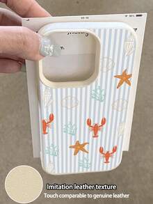 1件装 时尚夏季限量版蓝色条纹龙虾海星纹理TPU防水防震防滑软手机壳，兼容苹果手机 - 彩色 - 查看 4