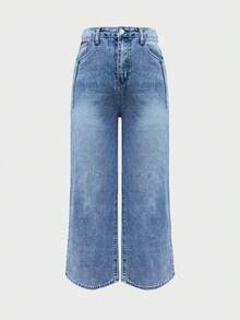 2025 Nouveaux jeans en denim élastique pour femmes, jeans bleus coupe ample, pantalon casual taille haute jambe large, convient pour un port quotidien