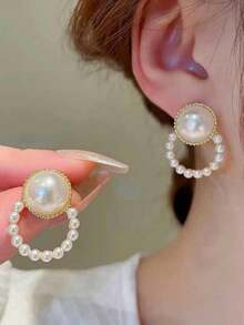 5对奢华时尚百搭红色几何耳环，复古精致水钻和仿珍珠耳环套装，适合女士日常和节日佩戴 - 五件套 - 查看 4