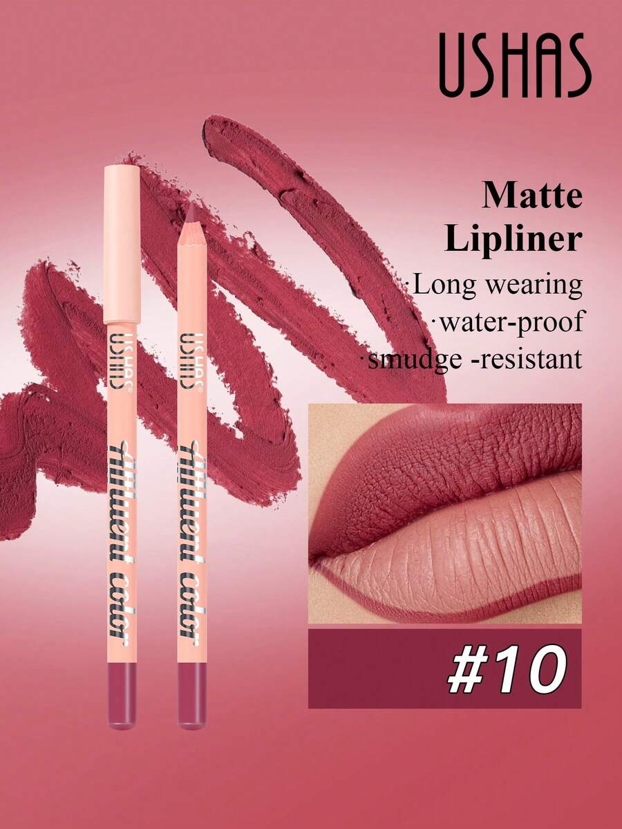 USHAS哑光唇线笔，14种颜色可选，勾勒完美唇形，轻松打造精准唇妆，是唇膏的理想搭档，新手必备美妆工具，美容专家推荐，24小时防晕染
