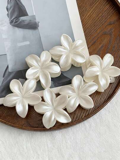 6 st/3 st/1 st 7,8 cm/3,07 tum blommande pärlvita matta lätta hårspännen i plast, moderiktiga mångsidiga, exklusiva, eleganta, minimalistiska, enfärgade hårklämmor, lämpliga för daglig utflykt, vardag, fest, pendling, semester, hästsvans, knut, ansiktstvätt, smink, outfitaccessoar