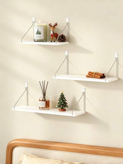 1 Piece Of Simple White Suspended Wall-Mounted Kitchen Storage Rack, Wall Decoration And Storage Shelf For The Living Room And Bedroom, Large-Capacity Wall-Mounted Storage Board, Multi-Scenario Storage Shelf For Decoration In The Living Room And Bedroom, Wall-Mounted Storage Rack