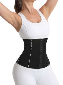 1件装女士运动束腰带，新款时尚吸汗腰带，健身腰部支撑，运动束腰带，双层束腰带，紧致塑腰带 - 黑色 - 查看 3