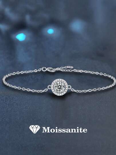 1pc Elegant Luxury 925 Sterling Silver 0.5 Carat Moissanite Bracelet, Suitable For Commute, Party, Vacation, Birthday, Valentine's Day, Mother's Day, Wedding Anniversary, Christmas, Jewelry Gift For Women