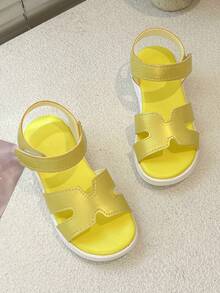 Metallic Yellow Kids' Sandals​ With Criss-Cross & Hook And Loop Strap - Yellow - View 2