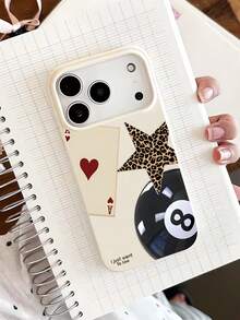 1pc Fashionable & Unique Star, Billiard, Poker Pattern Liquid Soft Edge Phone Case, Compatible With IPhone 16/16Pro/16Plus/15/15ProMax/15Pro/11/12/13/14ProMax/11Pro/11ProMax/12Pro/12ProMax/13Pro/13ProMax/14Pro/14ProMax, Creative Premium Design - Multicolor - View 3