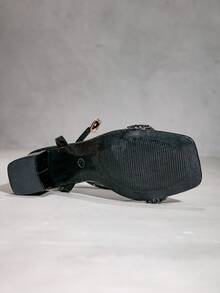 Women's New Fashionable Sexy Rhinestone Black High Heel Shoes, Stylish Pointed Toe Thin Heel Open Toe Party Sandals - Black - View 7