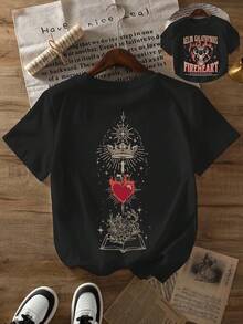 Glass Throne Printed-Shirt, Short Sleeve Round Neck Casual Top, Suitable Summer And Spring, Women's Clothing - màu đen - Xem 6