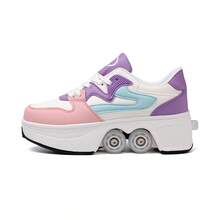 PHTEER 学生轮滑鞋，带可伸缩轮按钮，四轮自动伸缩，舒适，适合青少年及成人户外运动 - 紫色 - 查看 2