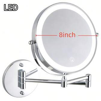 [Espejo de Maquillaje con LED] Aumento 10X con Luces, Espejo de Maquillaje Montado en la Pared, 3 Modos de Color, Aumento 1X/10X, Recargable por USB, Pantalla Táctil, Rotación 360° y Extensible Hasta 13 Pulgadas, Adecuado para Baño, Decoración de Otoño, Almacenamiento de Cosméticos, Accesorios de Baño, Esencial para Volver a la Escuela