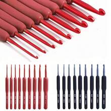 9pcs Red/Black Crochet Hooks With Silicone Handles, Aluminum Soft Crochet Needle Set, DIY Knitting Tools Suitable For Beginners - Multicolor - View 13