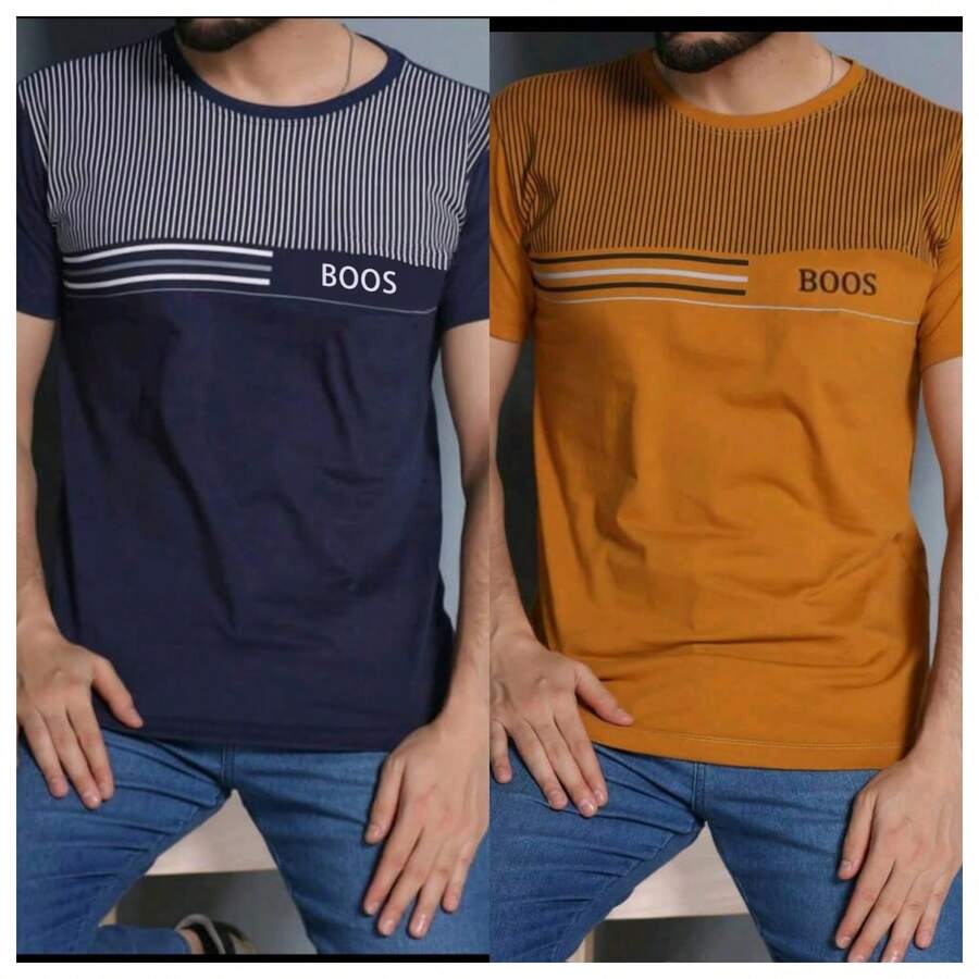 Kit Of 2 Men's Crew Neck Cotton T-Shirts BS - 1Azul 1Mostarda - 查看 1