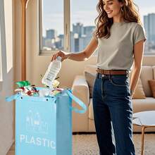 40升三折可折叠垃圾桶，拉出式设计 - 耐用聚丙烯材质，大容量，便携式提手，适用于家庭、厨房和露营 - 垃圾分类容器，厨房垃圾桶，多用途垃圾桶，易于清洁 - 彩色 - 查看 6