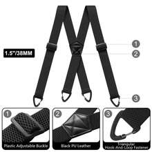 Tirantes ocultos para hombres Tirantes de trabajo ajustables elásticos de 1,6 de ancho resistentes con 4 tirantes en la espalda en X con 4 bucles a presión para pantalones AOUQ - Rojo - Ver 2