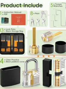 Suministros de cerrajería - Correa de práctica de cerradura transparente Manual de instrucciones - Herramientas - Juego de práctica de cerradura de 30 piezas - Naranja - Ver 2