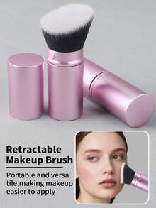 2支装专业伸缩式面部化妆刷，腮红刷、粉底刷、散粉刷，柔软合成毛，适用于液体化妆品，居家或旅行皆宜。 - 粉色 - 查看 4