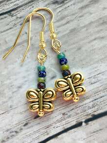 2件套时尚经典金属天然石多色蝴蝶串珠耳环及吊坠，女士休闲日常派对配饰 - 彩色 - 查看 11