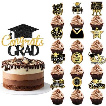 1件/12件/13件毕业蛋糕装饰品，毕业派对蛋糕装饰品