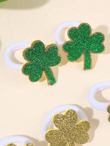 8pcs St. Patrick's Day Hair Ties Cute Sparkly Glitter Clover Rubber Bands Cute Shamrock Ponytail Holder Festive Hair Ring Lucky Clover Hair Rope Kids Baby Hair Accessories - Green - View 6