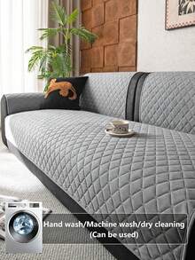 1件几何纹理纯色天鹅绒绗缝沙发垫，简约风格，防滑柔软，多功能防污防尘，节日装饰沙发垫，靠背套，扶手套，四季皆宜 - 灰色 - 查看 3