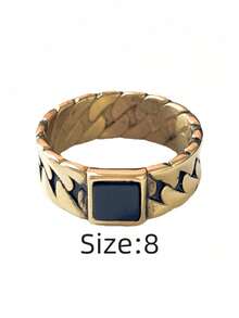 1枚复古链条纹理不锈钢方形黑色玻璃装饰戒指，适合男士日常通勤佩戴，也可作为生日、节日等场合的个性化男士礼物，实用配饰，兼具品质与时尚感。 - 方型復古鏈男士戒指 - 查看 20