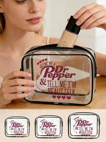 Transparent Zippered Cosmetic Bag Features The Dark Red Letters And A Heart. Lightweight, Portable, Waterproof, Dustproof, Stylish, And Simple,Serves As A Cosmetic Organizer, Toiletry Bag, Back-To-School Essentials Organizer