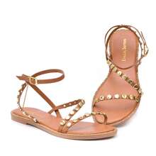 Women's Flat Sandal, Comfortable, With Metallic Embellishment, Modern Blogger Style, Casual - Màu nâu  Mocha - Xem 2
