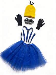 5pcs/Set Minions Theme Costume Set Including Stuart, Bob, Kevin Characters, Featuring Yellow Knit Hat, Cartoon Character Goggles, Black Gloves, Lace Skirt, Suspenders, Fashionable And Fun, Suitable For Christmas, New Year And Other Costume Party Events - Multicolor - View 13