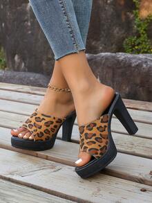 欧美风女士高跟凉鞋，时尚性感粗跟露趾防水超高跟拖鞋 - 彩色 - 查看 4