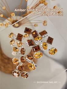 BAOSHIMAN Amber Color Square, Oval Nail Gems, Luxury Nail Art Accessories, Rhinestone Nail Jewelry For Women, Suitable For Acrylic Nail Design, Crystal, Half Round And DIY Nail Art Decorations, Valentine's Day, New Year Nail Supplies Nails - Multicolor - View 1