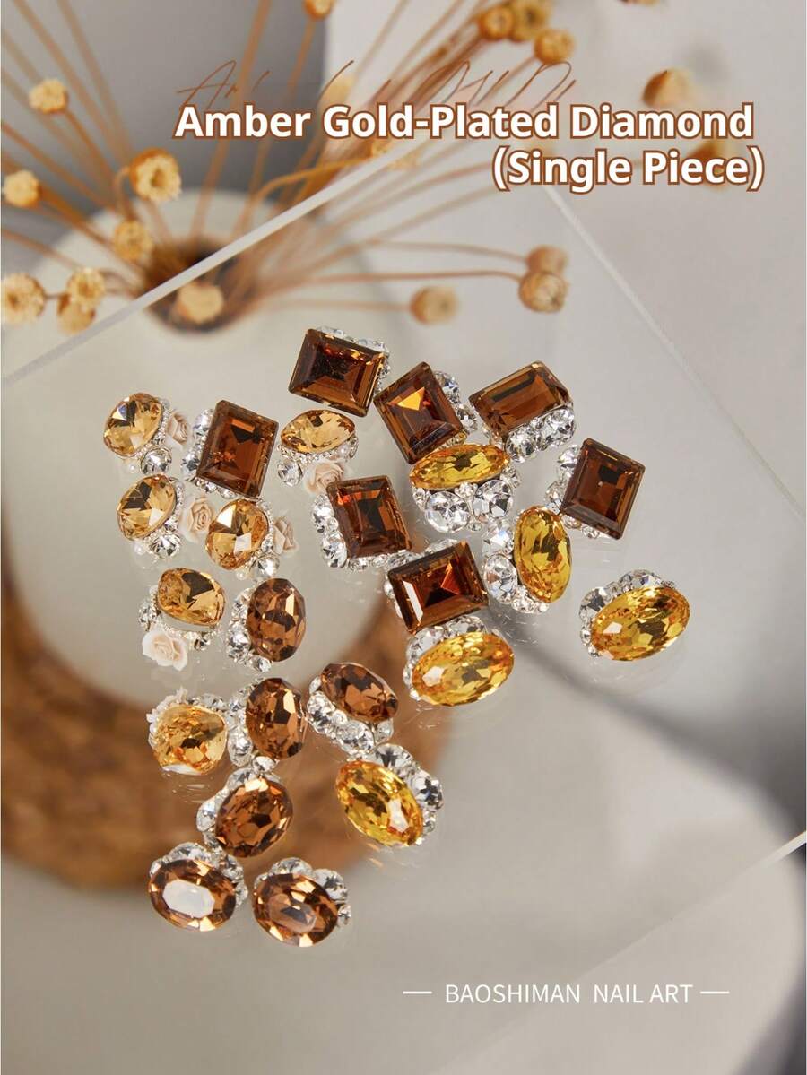 BAOSHIMAN Amber Color Square, Oval Nail Gems, Luxury Nail Art Accessories, Rhinestone Nail Jewelry For Women, Suitable For Acrylic Nail Design, Crystal, Half Round And DIY Nail Art Decorations, Valentine's Day, New Year Nail Supplies Nails - Multicolor - View 1