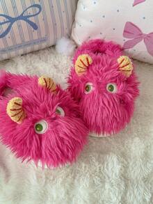 Women's Fuchsia Cartoon Animal Plush Thick Sole Funny Monster Slippers, Suitable For Halloween Party And Home Wear, Autumn/Winter - Hot Pink - View 9