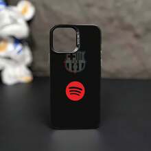 Logotipo del FC Barcelona con los logotipos de  y Spotify. Esta elegante funda es compatible con los modelos  17, 16, 15, 14 Pro Max, 13, 12, 11, XR y XS Plus. Fabricada en TPU flexible, resistente a golpes y arañazos, ofrece una excelente protección contra caídas y un agarre cómodo. Es un regalo ideal para familiares, amigos y seres queridos, y una opción perfecta para festivales. - Negro - Ver 2