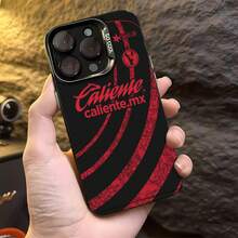 Camiseta negra y roja con logotipos y estampados. Esta elegante funda es compatible con los modelos  17, 16, 15, 14 Pro Max, 13, 12, 11, XR y XS Plus. Fabricada en TPU flexible, resistente a golpes y arañazos, ofrece una excelente protección contra caídas y un agarre cómodo. Es un regalo ideal para familiares, amigos y seres queridos, y una opción perfecta para festivales. - Negro - Ver 4