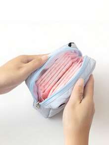 1个蝴蝶图案便携迷你拉链化妆包/卫生巾收纳袋，毛绒化妆包，洗漱包，卫生巾收纳袋，迷你化妆包，卫生巾袋，零钱包，化妆品收纳袋，旅行必备，旅行整理包 - 彩色 - 查看 4