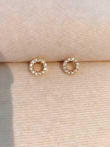 1对时尚几何圆形耳钉，适合少女日常佩戴和节日场合。 - 圓形 - 查看 3