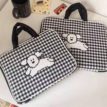 1pc Checkered Cute Cartoon Laptop Sleeve Bag, Fits 11/13 Inch Laptops, With Inner Lining, Essential For Back To School