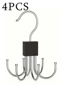 4pcs Multifunctional Rotating Belt Hanger - Foldable, Large Capacity, Can Hang Belts, Bras, Ties And Scarves - Stainless Steel Wall Mounted Storage Rack