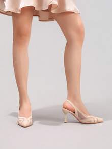Fashionable Lace Patchwork High Heel Shoes, Sexy Pointed Toe Stilettos, Party & Evening Wear Backless Sandals, Apricot Color,Summer Outfits - Apricot - View 7