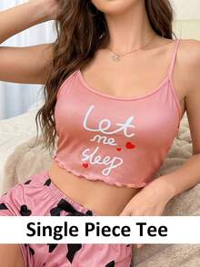 Pijama superior cómodo con estampado de corazones rosados para mujer - Rosa - Ver 4