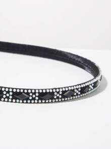 1 chiếc băng đô mỏng màu đen, trang trí đá lấp lánh tối giản, phong cách Hàn Quốc, đa năng, thanh lịch, phù hợp để đeo hàng ngày. - Ngọc trai đen - Xem 2