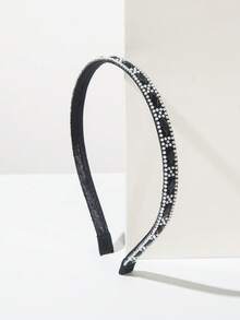 1 chiếc băng đô mỏng màu đen, trang trí đá lấp lánh tối giản, phong cách Hàn Quốc, đa năng, thanh lịch, phù hợp để đeo hàng ngày. - Ngọc trai đen - Xem 5