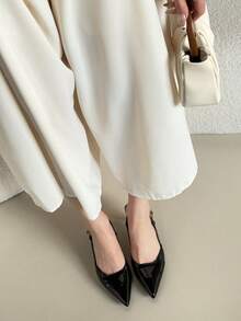 时尚百搭女士尖头猫跟套脚凉鞋，优雅女士高跟鞋，适合婚礼、派对、宴会等场合，性感黑色和酒红色尖头搭扣套脚细高跟鞋 - 黑色 - 查看 5