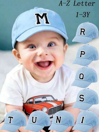 1pc A-Z Letter Printed Adjustable Baseball Cap For Baby Boys, Kids Sun Hat, Unisex Casual Wear