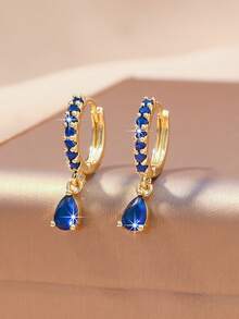 Pendientes de aro con piedra preciosa en forma de lágrima multicolor - Pendientes colgantes de tono dorado, adecuados para uso diario/fiesta - gotas de agua - Ver 7