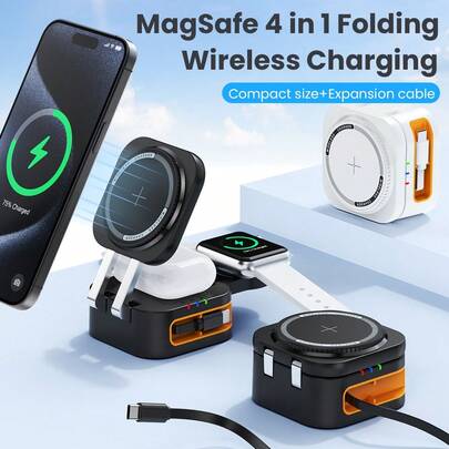 15W 4 In 1 Foldable Charging Station Fast Magnetic Wireless Charger Stand Compatible With IPhone 15 14 13 12 ForApple Watch 8 7 6 Compatible With Airpods Pro