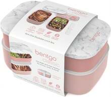 Stackable 3 Compartment Lunch Box With Utensil Set Blush Marble Bento Container For Meal Prep - Blush Marble - View 4